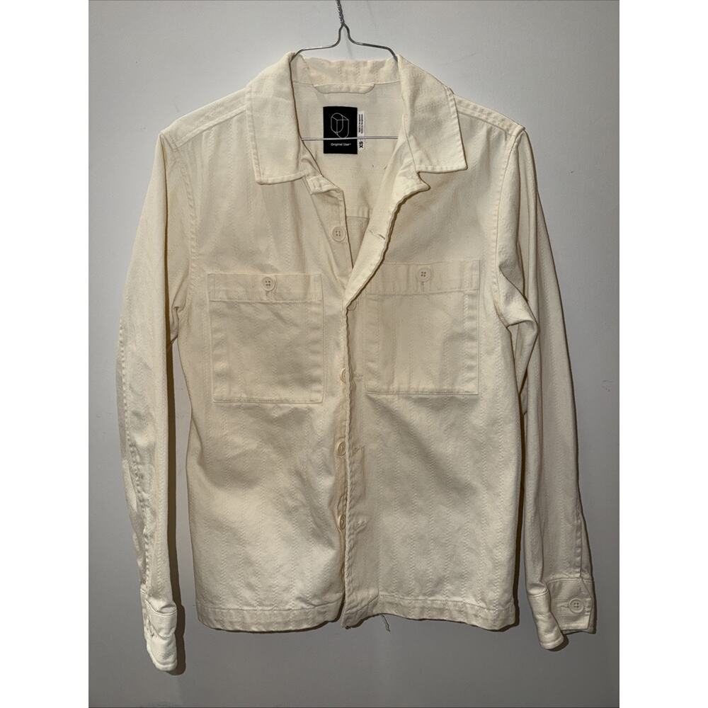 Original Use Womens Cream Herringbone Button Up Shirt Jacket XS